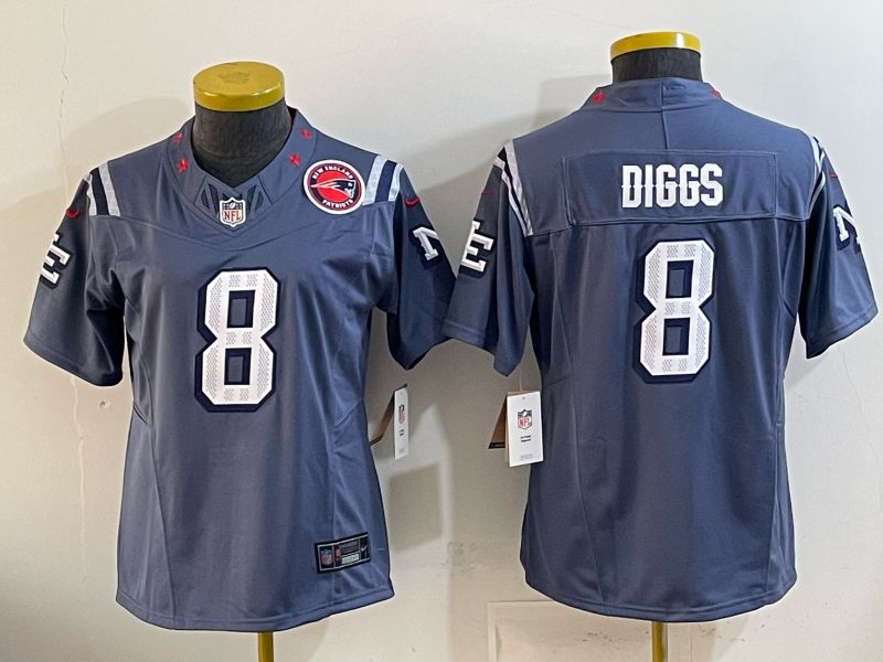 Youth 2026 New England Patriots #8 Diggs blue Throwback 5th generation Nike Limited NFL Jersey style 012081